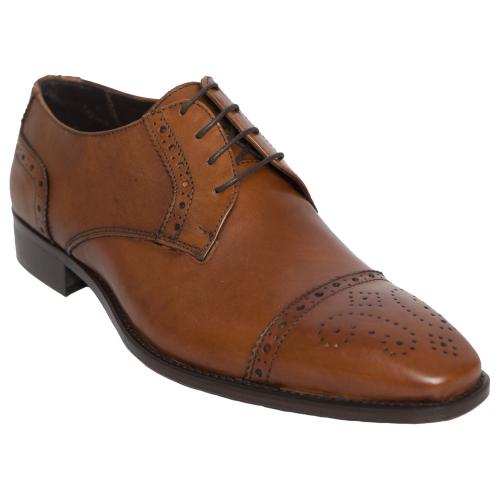 Duca Di Matiste 1509 Cognac Antique Genuine Italian Calfskin Leather Shoes With Toe Perforation.